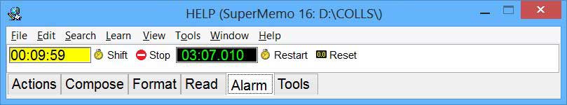 The Alarm toolbar in the toolbar dock