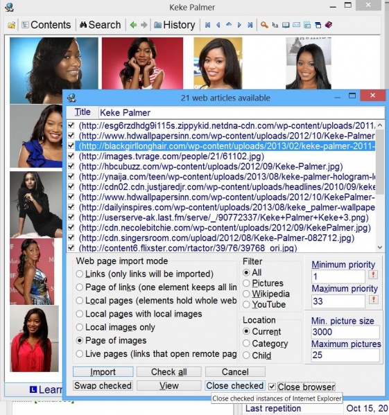 SuperMemo: Importing Keke Palmer's pictures directly from the web
