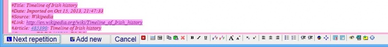 SuperMemo: The Format toolbar docked at the learnbar. It features the options for modifying text and component attributes of your elements
