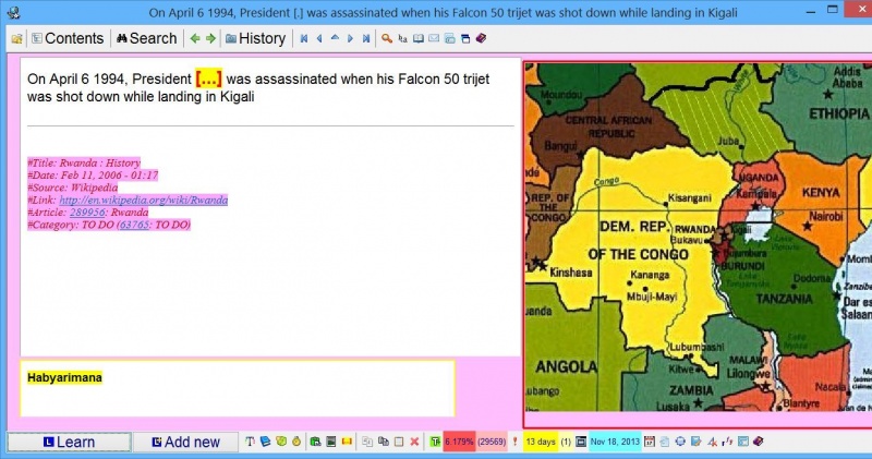 SuperMemo: The picture of the African political map zoomed in on Rwanda to illustrate to an item about the assassination of the President Habyarimana in 1994