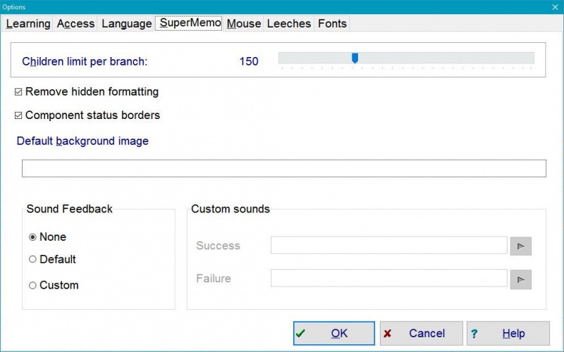 SuperMemo: Tools : Options : SuperMemo tab