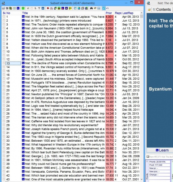 SuperMemo: Browser with elements on History of War