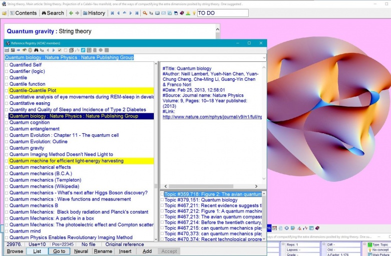 SuperMemo: References are kept in a dedicated registry while their individual text fields (e.g. title, author, date, source, etc.) are stored in the text registry, and thus are available for global text searches