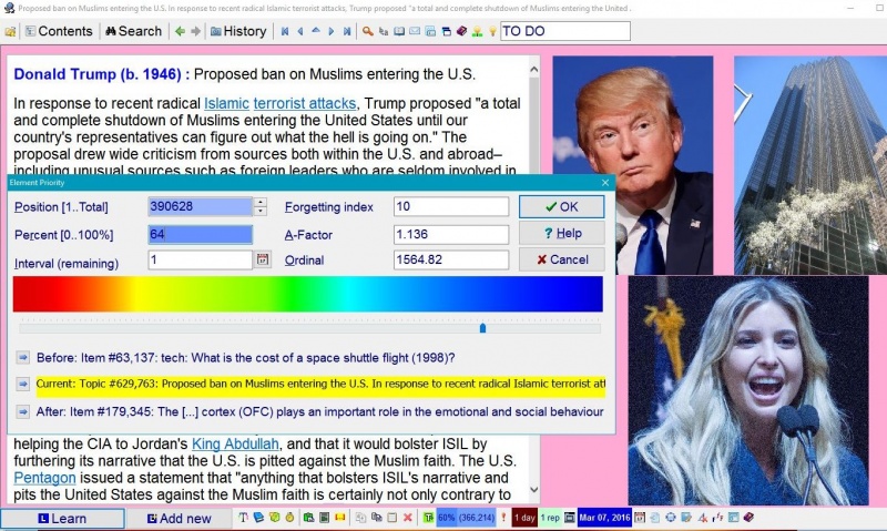 SuperMemo: A simple way to get the feel of the relative importance of an article is to look at the After and Before fields in the Element priority dialog (Alt+P)
