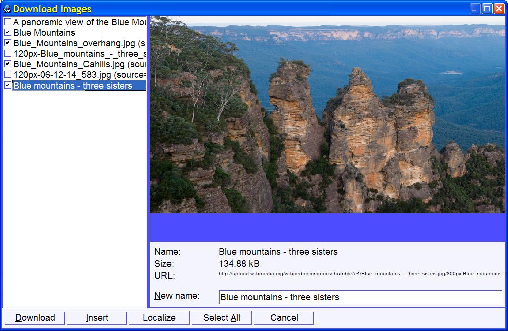 SuperMemo: downloading images (Blue Mountains article from Wikipedia)